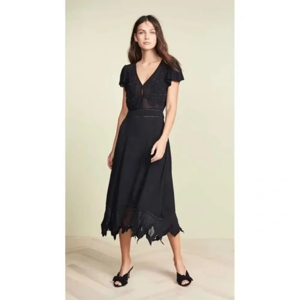 cleobella embroidered midi dress in black small